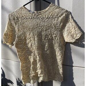 Vintage INC Lace Lined Floral Shirt Women’s Sz L White Cream TopMade In USA RARE
